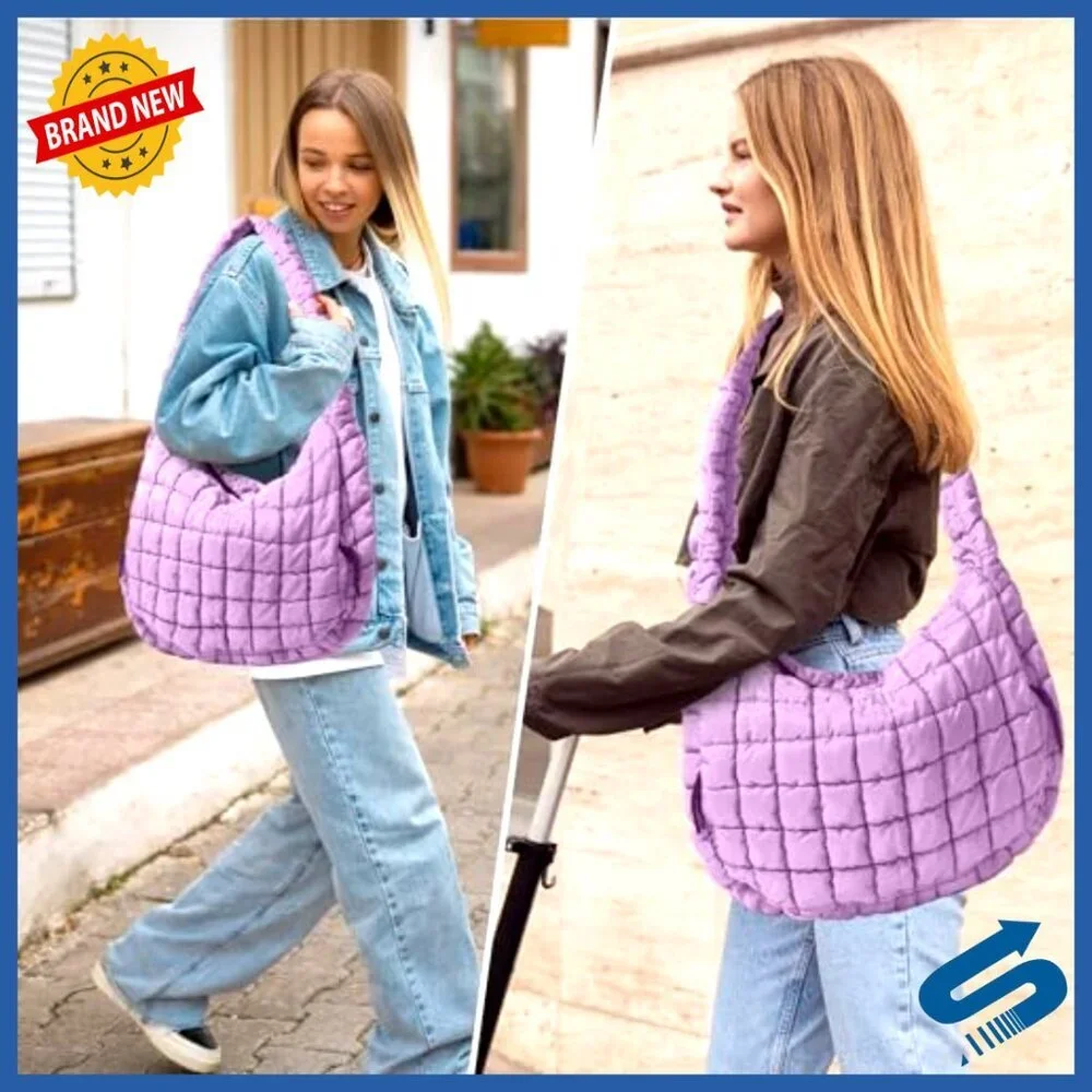 Large Quilted Puffer Tote Bag with Crossbody Strap for Daily Essentials